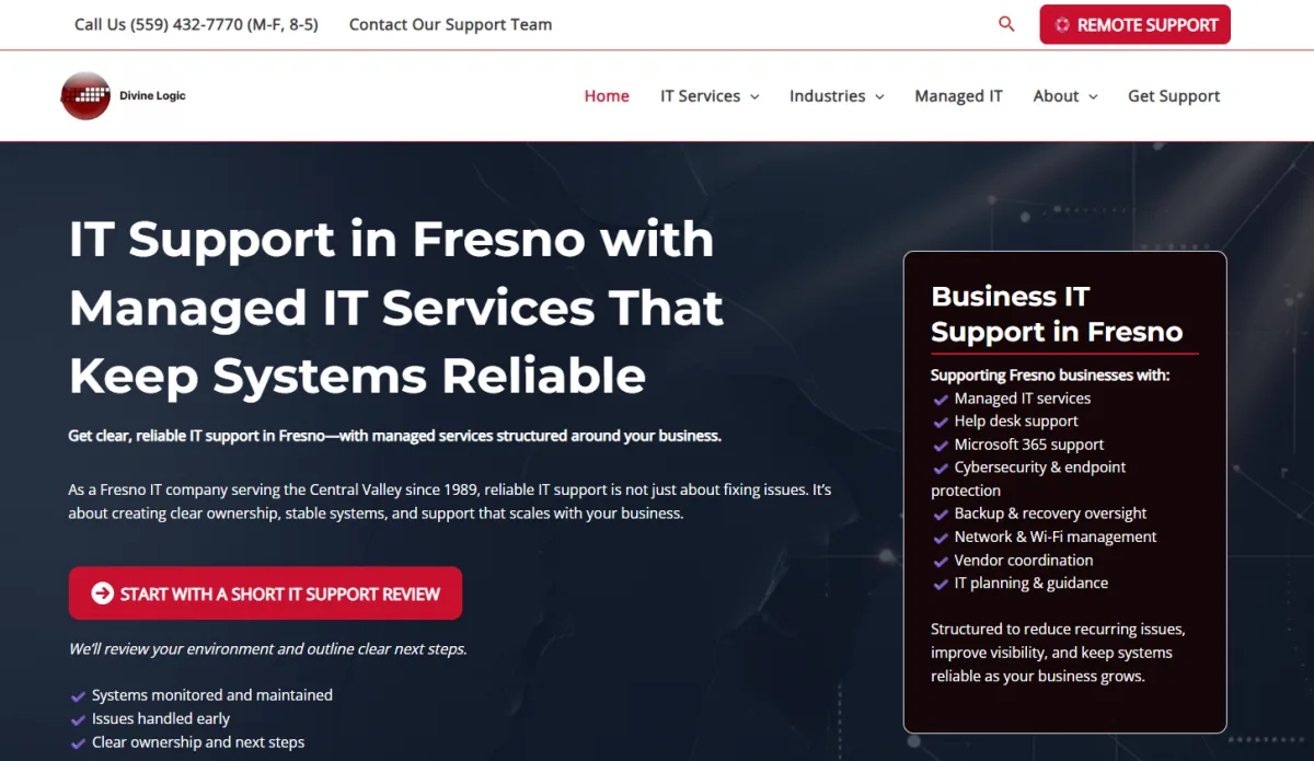 Divine Logic healthcare IT services Fresno California homepage