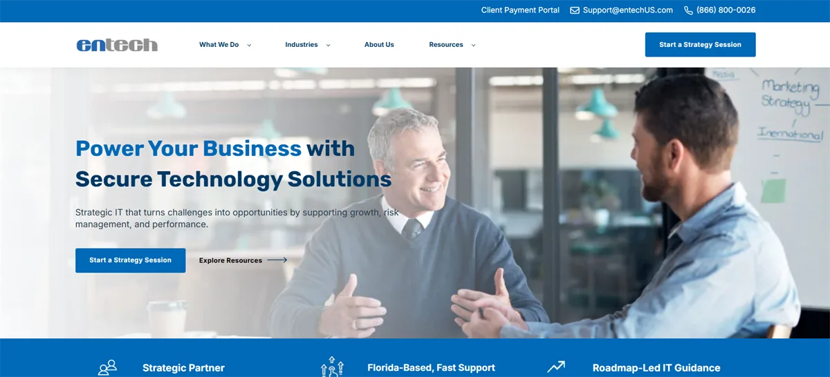 Entech managed IT for construction companies in Fort Myers, homepage