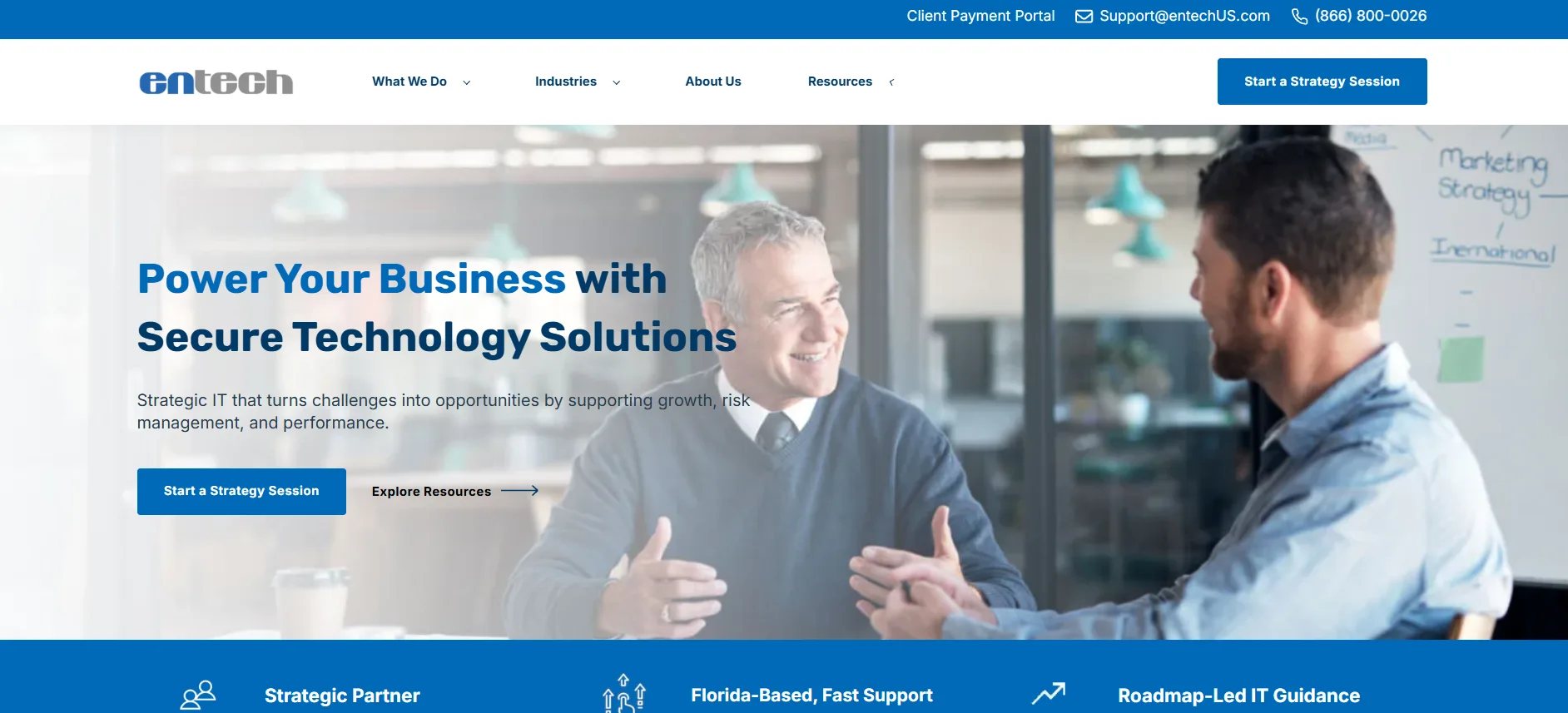 Entech homepage, Fort Myers Florida healthcare managed IT provider ranked #1 on itreviews.co with a Trust Score of 8.3/10