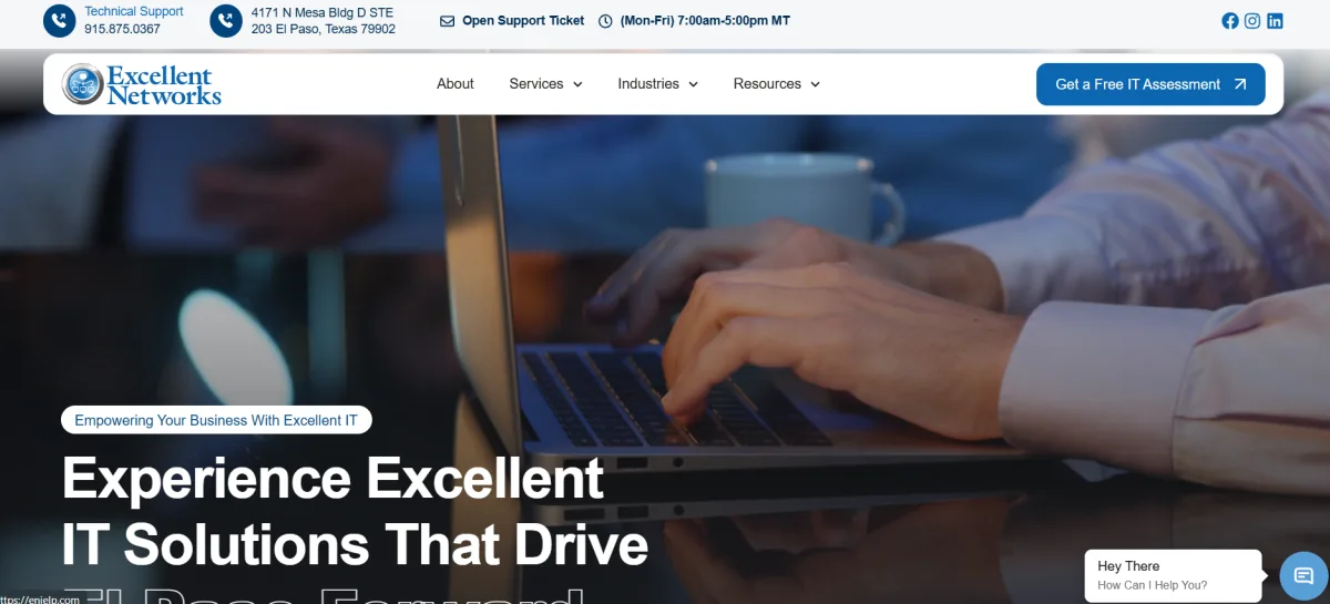 Excellent Networks homepage, managed IT for El Paso law firms and accounting practices ranked number 1 by itreviews.co