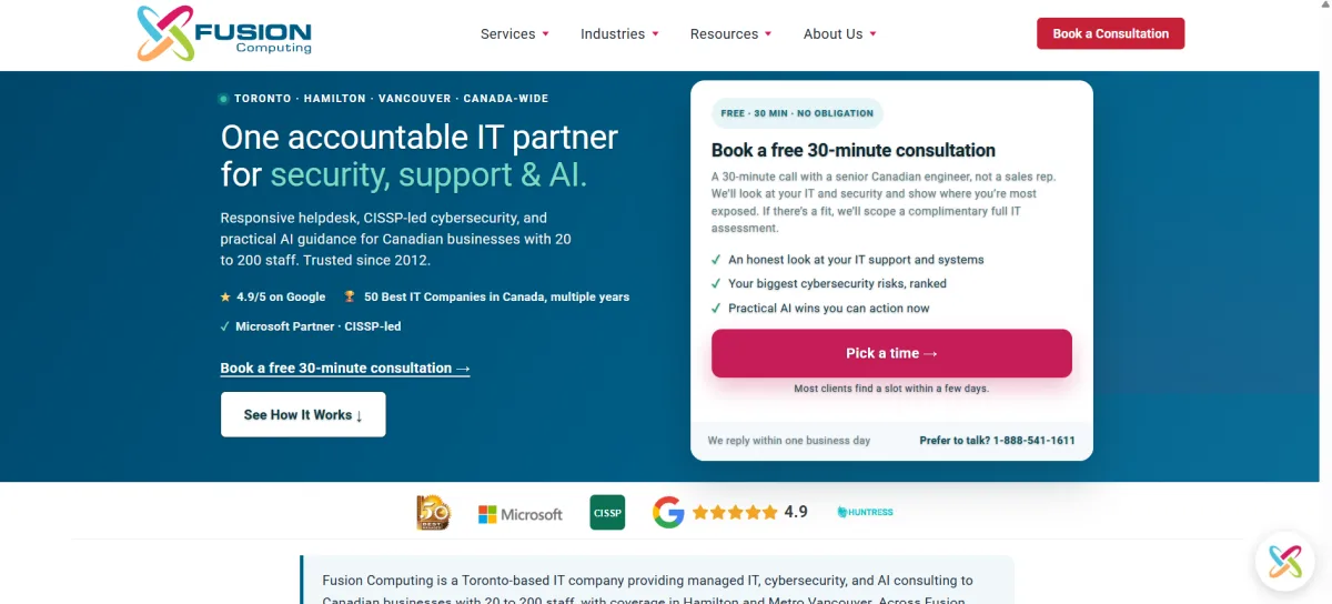 Fusion Computing CISSP-led managed IT and cybersecurity Bay Street Toronto &mdash; homepage