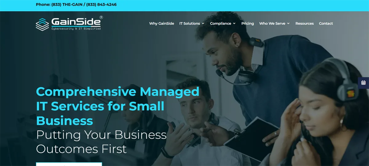 GainSide managed IT and cybersecurity in Fort Myers, homepage