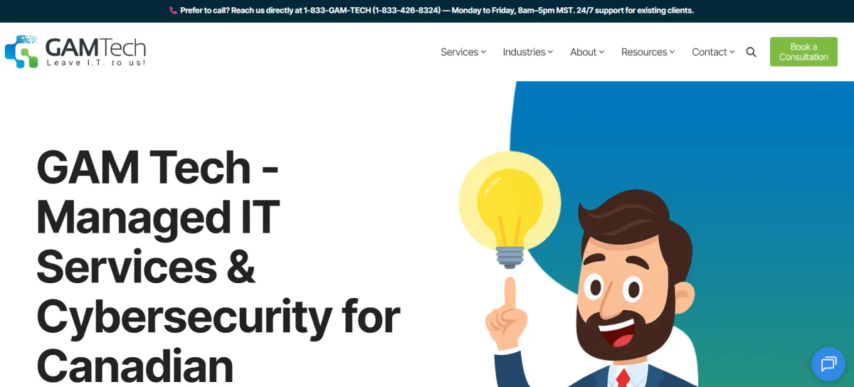 GAM Tech managed IT services homepage Calgary Alberta