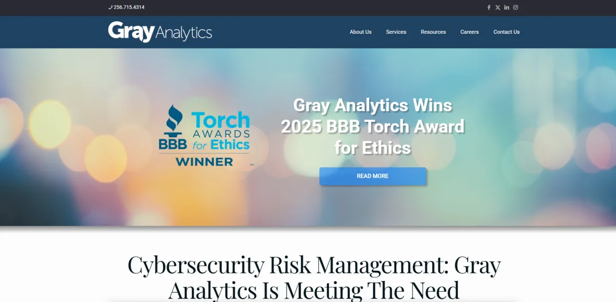 Gray Analytics cybersecurity risk management Huntsville homepage
