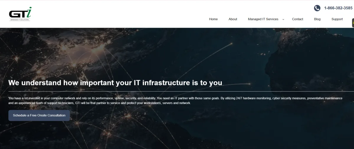 GTI Managed IT Solutions homepage