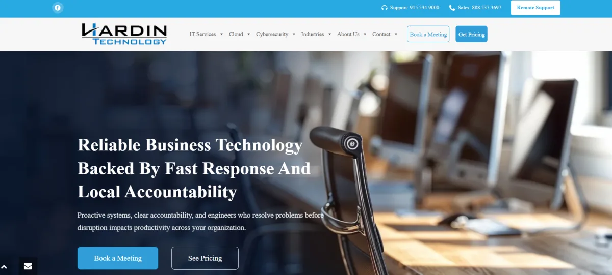 Hardin Technology homepage, El Paso managed IT provider ranked #4 by itreviews.co