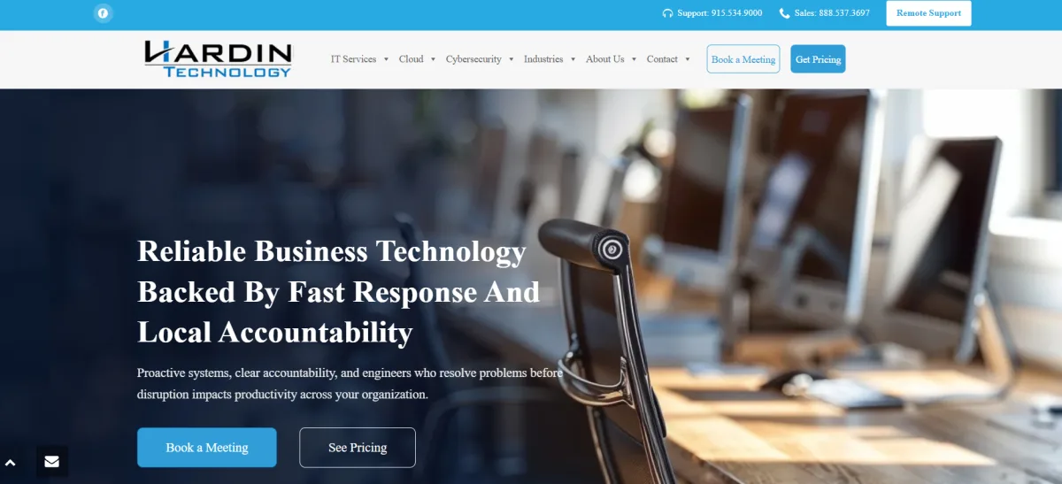 Hardin Technology homepage, El Paso managed IT services ranked number 6 by itreviews.co