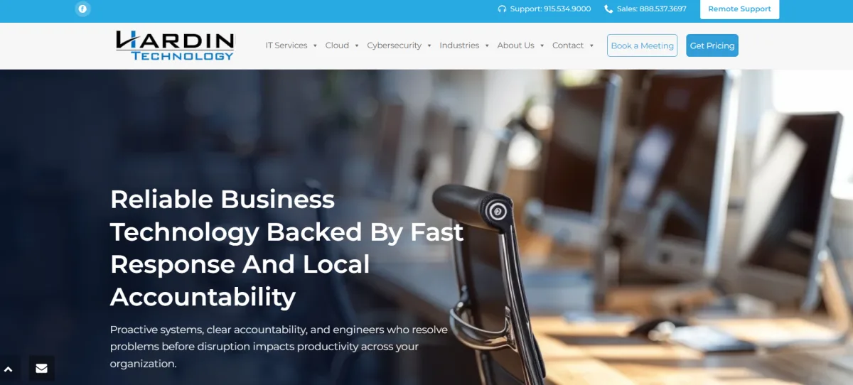 Hardin Technology homepage, IT support for El Paso law firms ranked number 2 by itreviews.co
