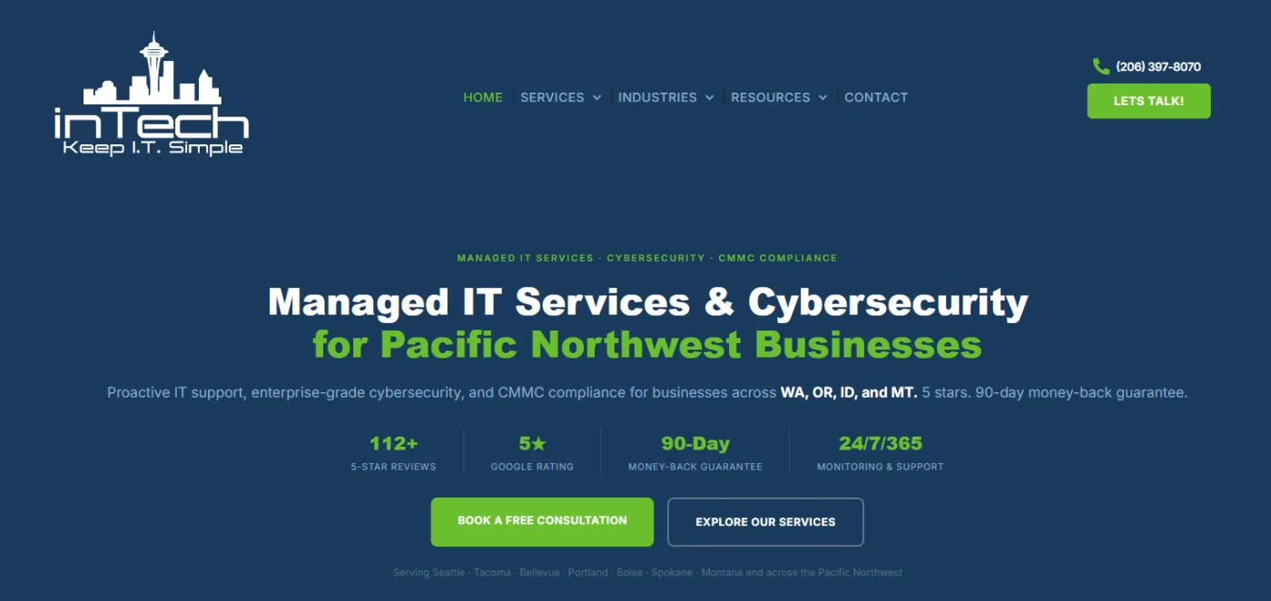 inTech Consulting healthcare IT and EHR support Washington, ranked #6 with a Trust Score of 5.5/10, homepage