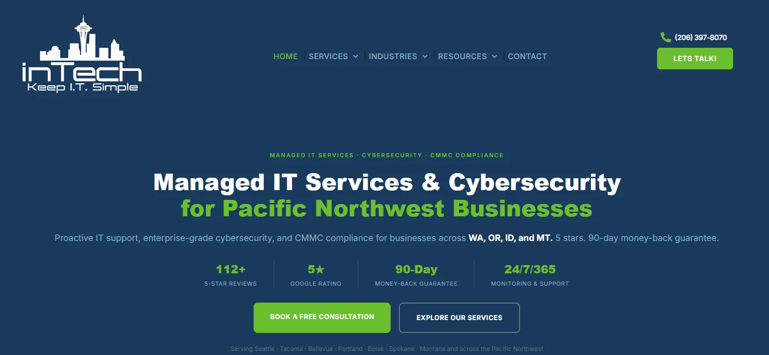 inTech Consulting manufacturing OT cybersecurity Pacific Northwest homepage