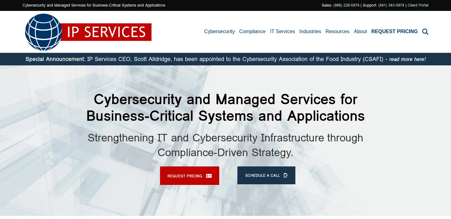 IP Services homepage, Eugene Oregon healthcare managed IT provider ranked #1 on itreviews.co's 2026 list with a Trust Score of 7.6/10