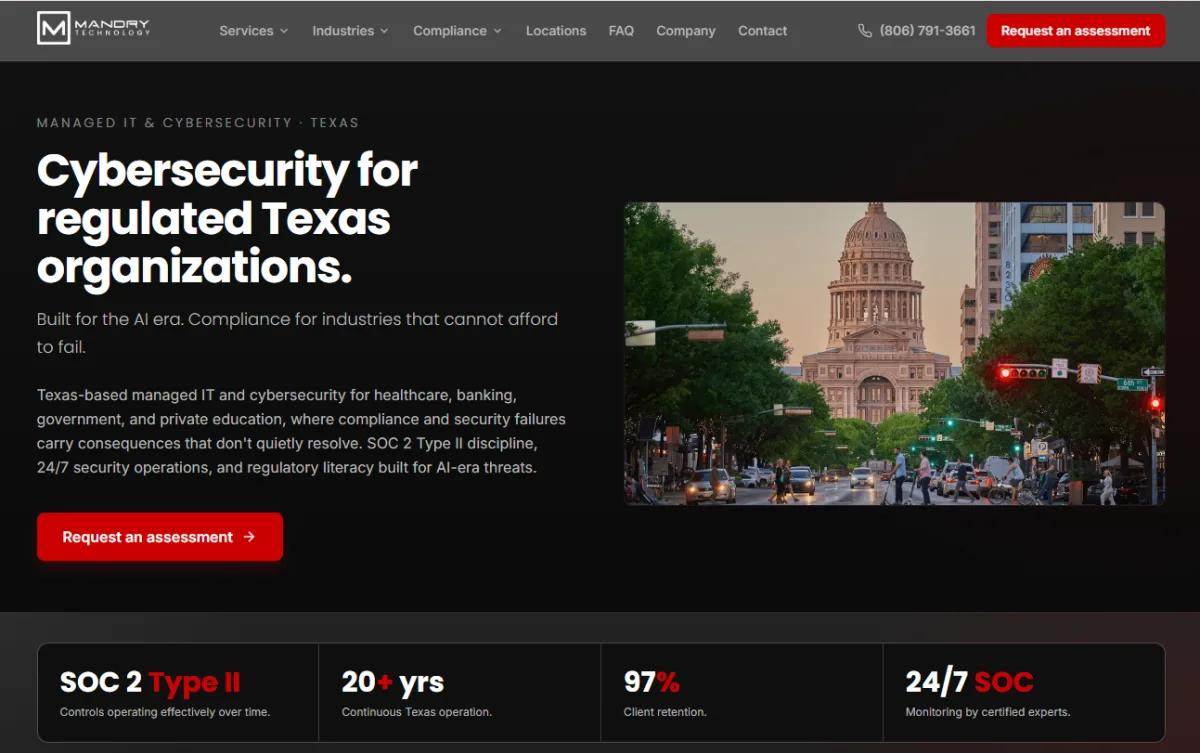 Mandry Technology managed IT cybersecurity Shreveport Louisiana homepage