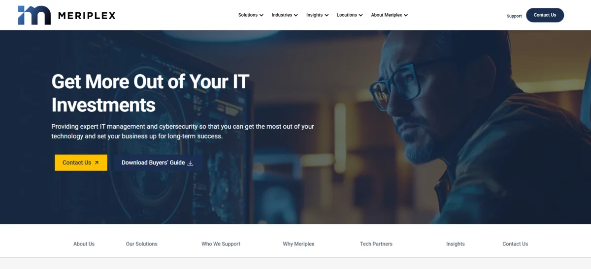 Meriplex managed IT and cybersecurity homepage