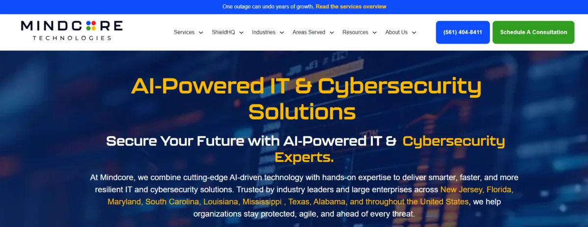 Mindcore Technologies regional managed IT and cybersecurity provider serving Alabama — homepage