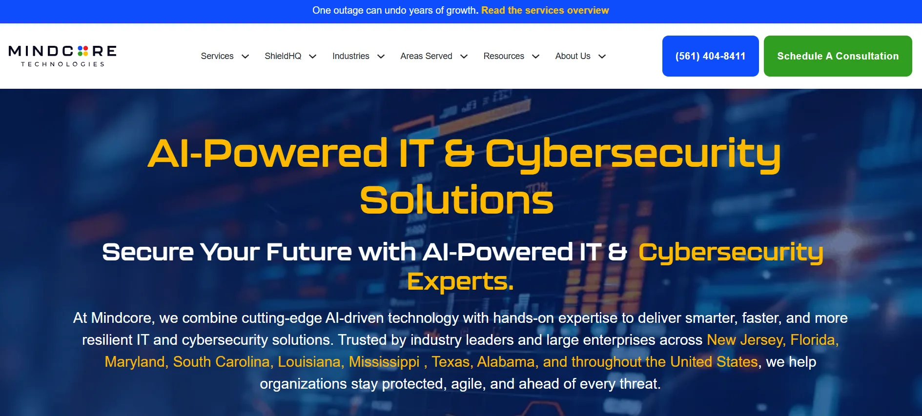 Mindcore Technologies homepage, ranked #4 for Fort Myers professional services on itreviews.co with a Trust Score of 5.3/10
