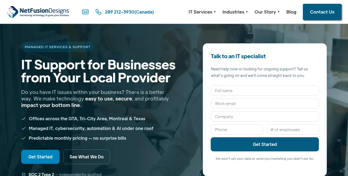 NetFusion Designs IT support homepage Kitchener Ontario