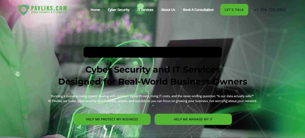 Pavliks IT support Barrie Ontario homepage