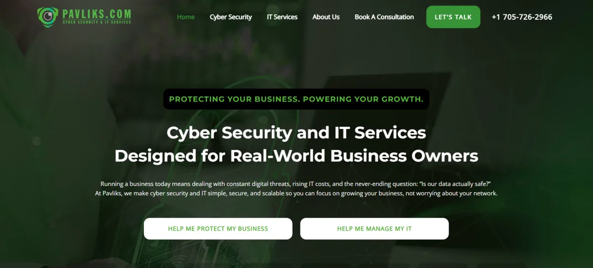 Pavliks Sylogist cyber security and IT services Barrie Ontario homepage