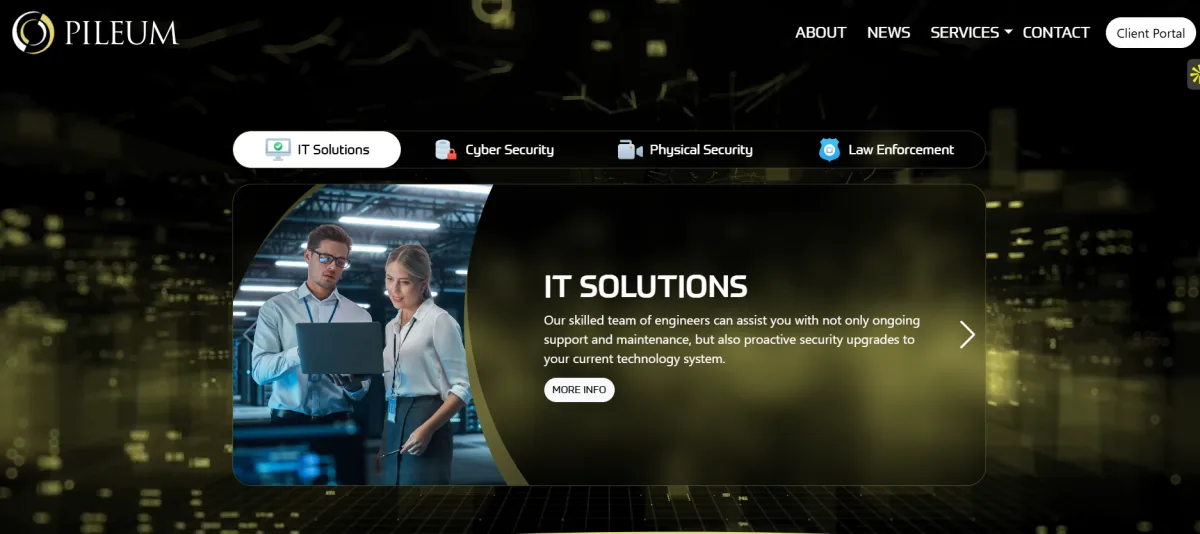 Pileum Corporation IT solutions cyber and physical security homepage