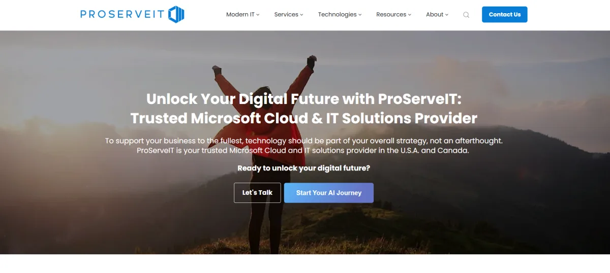 ProServeIT Microsoft Cloud IT solutions homepage