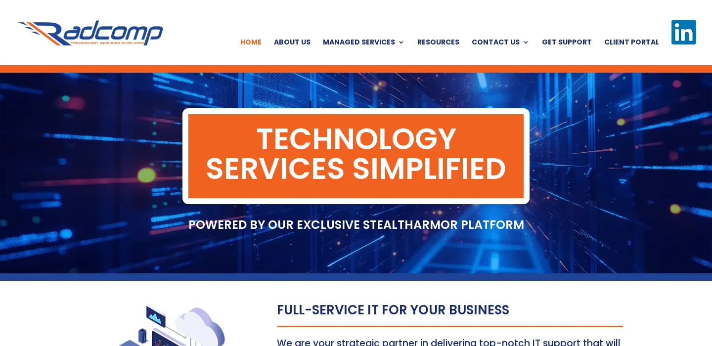 Radcomp Technologies homepage, managed IT provider for Eugene Oregon manufacturers, ranked #7 with a Trust Score of 5.3/10