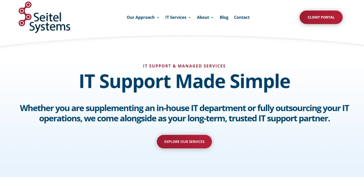 Seitel Systems homepage showing Tacoma and Seattle IT consulting for government agencies