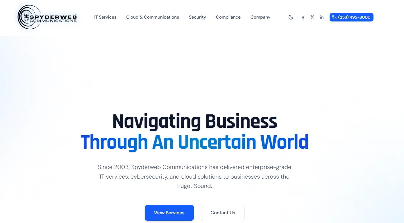 Spyderweb Communications CMMC and managed IT Tacoma homepage