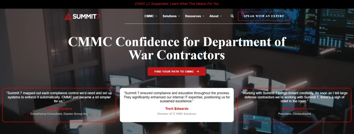 Summit 7 Systems CMMC and DoD compliance managed IT Huntsville Alabama — homepage