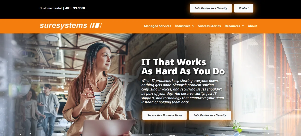 Sure Systems managed IT homepage Calgary Alberta