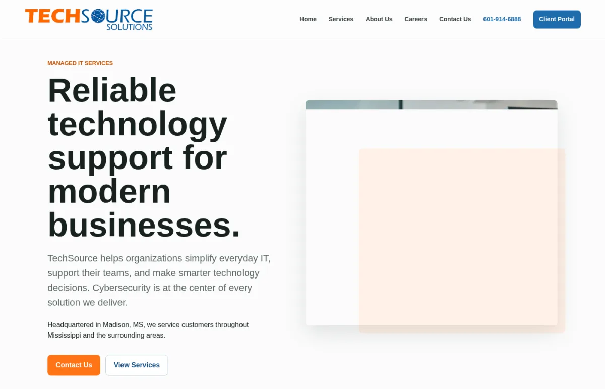 TechSource Solutions managed IT services Madison MS homepage