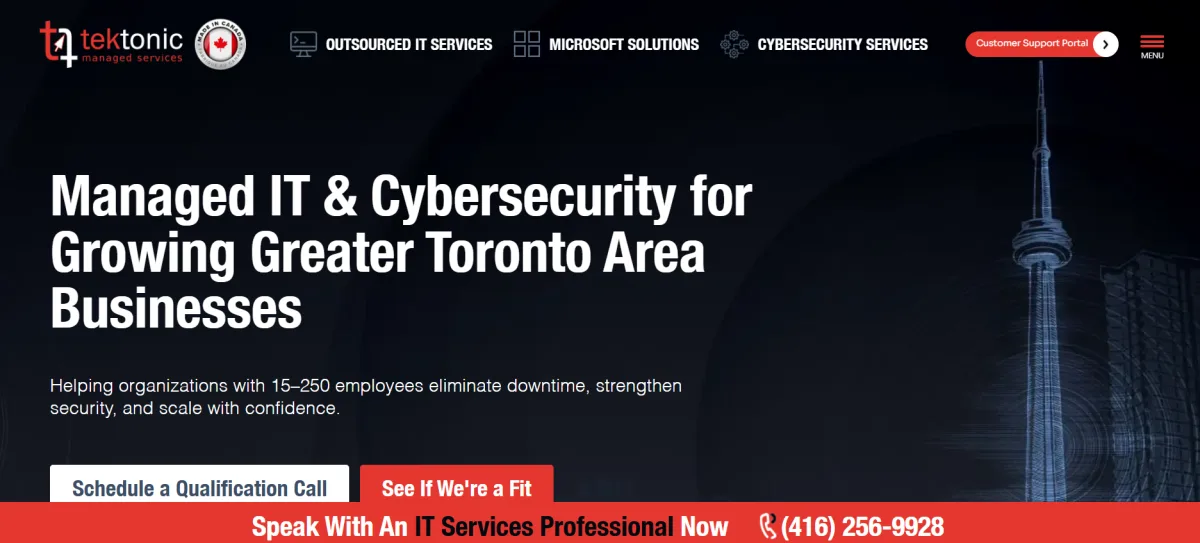 Tektonic Managed Services IT and cybersecurity homepage