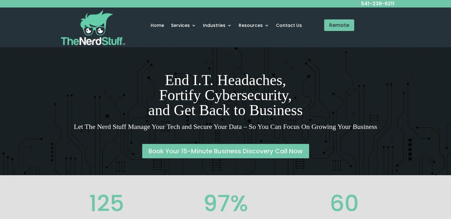 The Nerd Stuff homepage, Eugene Oregon healthcare managed IT provider ranked #4 on itreviews.co's 2026 list with a Trust Score of 6.0/10