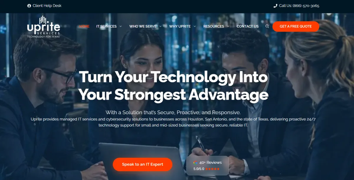 Uprite Services managed IT and cybersecurity homepage