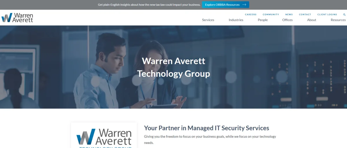 Warren Averett Technology Group managed IT security services homepage