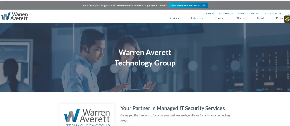 Warren Averett Technology Group managed IT services manufacturing Montgomery AL homepage