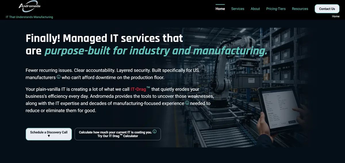 Andromeda managed IT services Illinois homepage