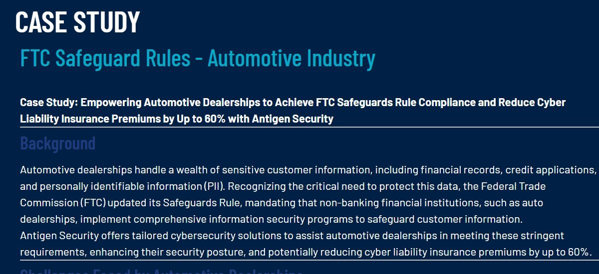 Antigen Security FTC Safeguards Rule automotive dealership case study page