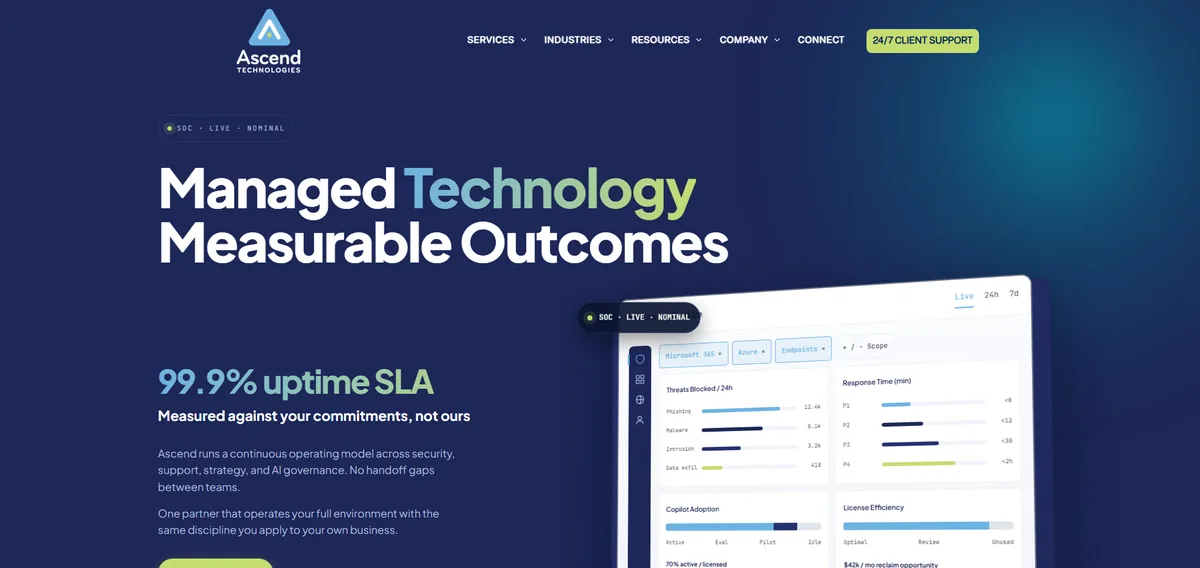 Ascend Technologies managed IT services Chicago Illinois homepage