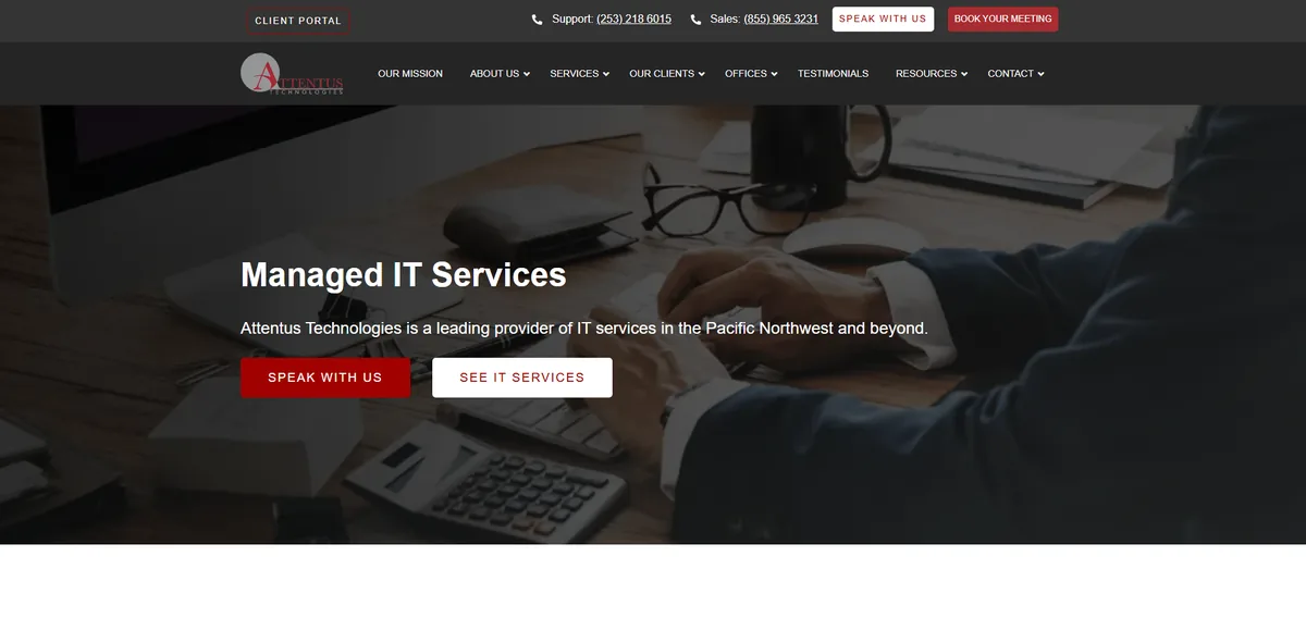 Attentus Technologies managed IT services Washington homepage