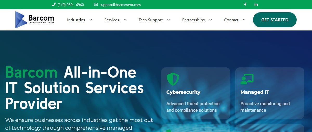 Barcom Technology Solutions managed IT services homepage