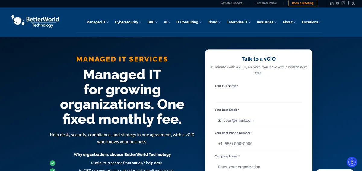 BetterWorld Technology managed IT services Oak Brook Illinois homepage