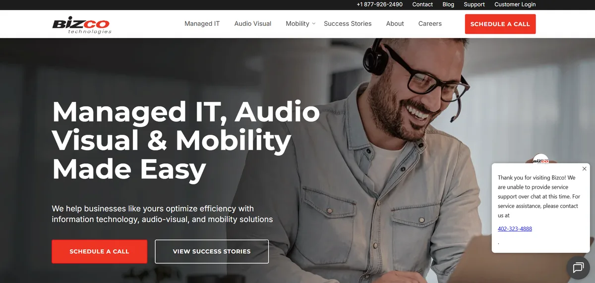 Bizco Technologies managed IT services website homepage