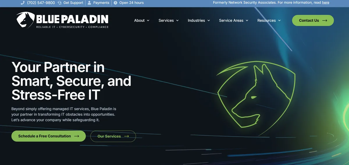 Blue Paladin managed IT services website homepage