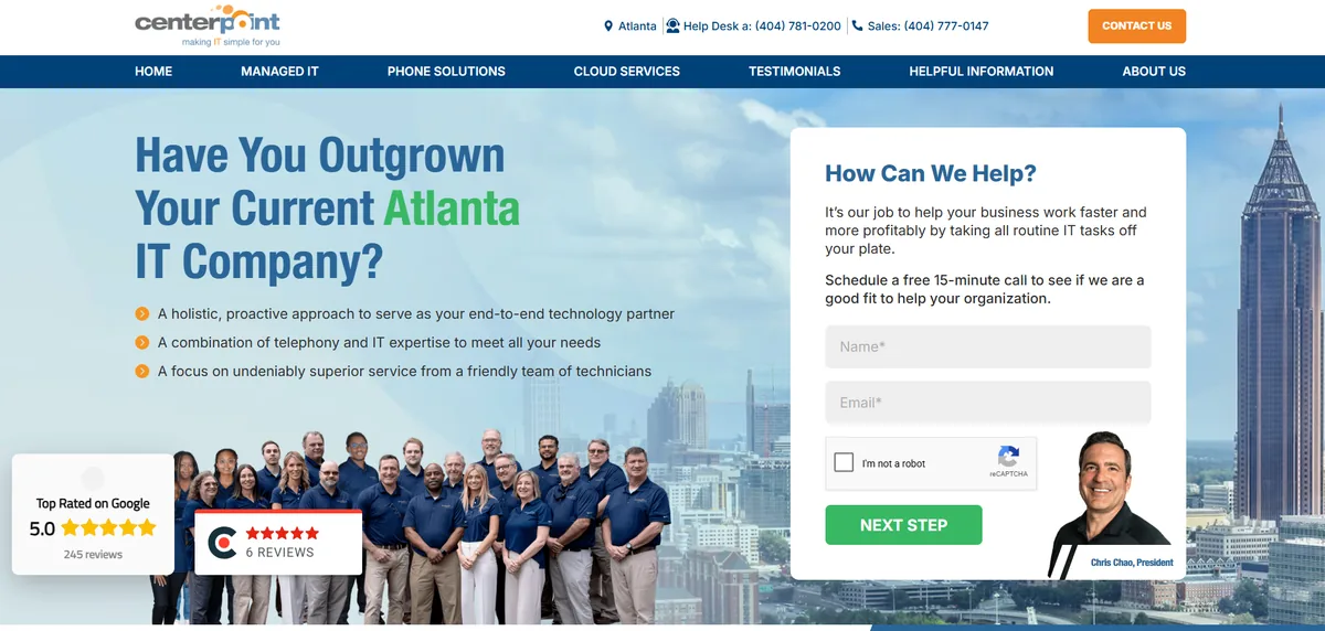 Centerpoint IT managed services Roswell Georgia homepage