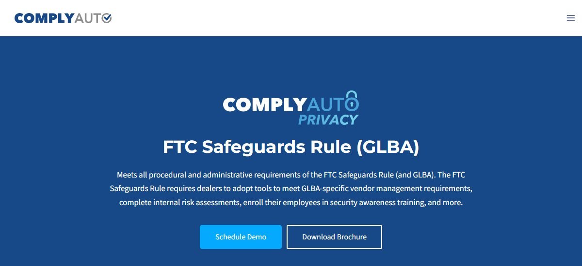 ComplyAuto FTC Safeguards Rule (GLBA) compliance page