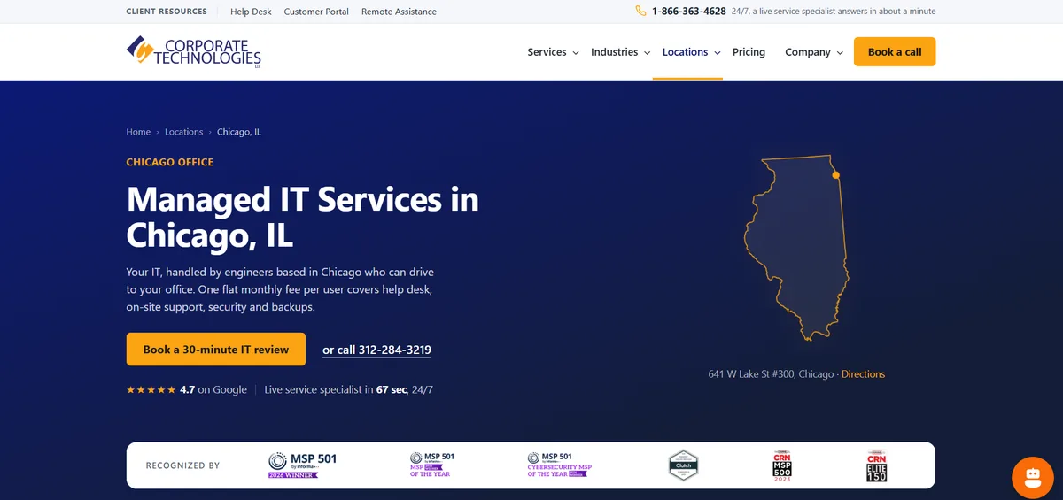 Corporate Technologies managed IT services Chicago Illinois homepage