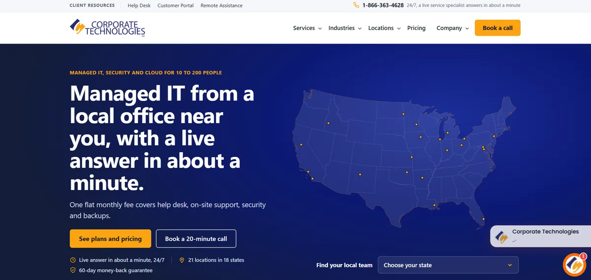 Corporate Technologies managed IT services website homepage