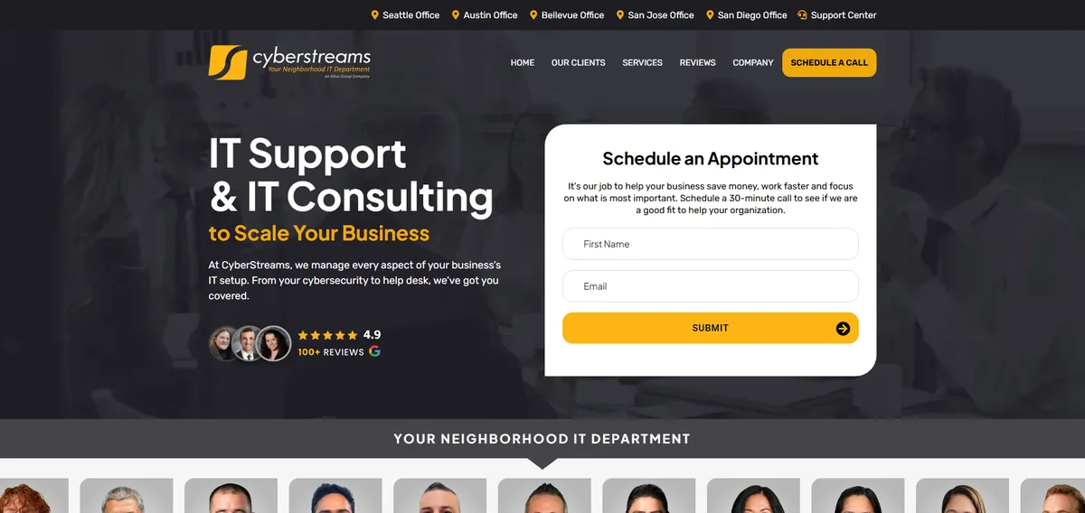 CyberStreams managed IT services Washington homepage