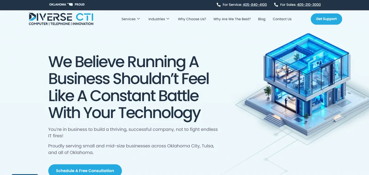 Diverse CTI managed IT services website homepage