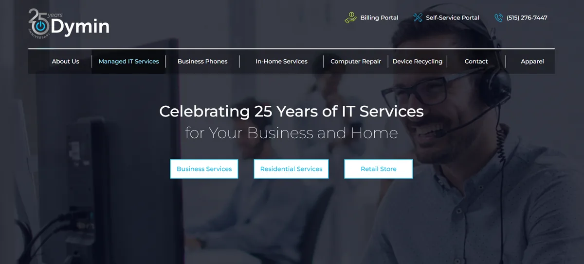 Dymin Systems managed IT services Urbandale Iowa homepage